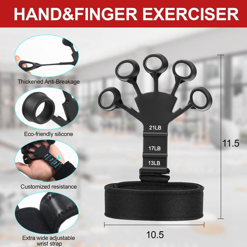 Grip Strength Trainer Kit (5 Pack), Including Finger Exerciser, Hand Grip Strengthener, Hand Extension, Stress Relief Ball, and Forearm Workout Ring