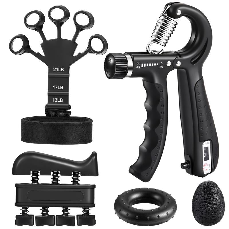 Grip Strength Trainer Kit (5 Pack), Including Finger Exerciser, Hand Grip Strengthener, Hand Extension, Stress Relief Ball, and Forearm Workout Ring