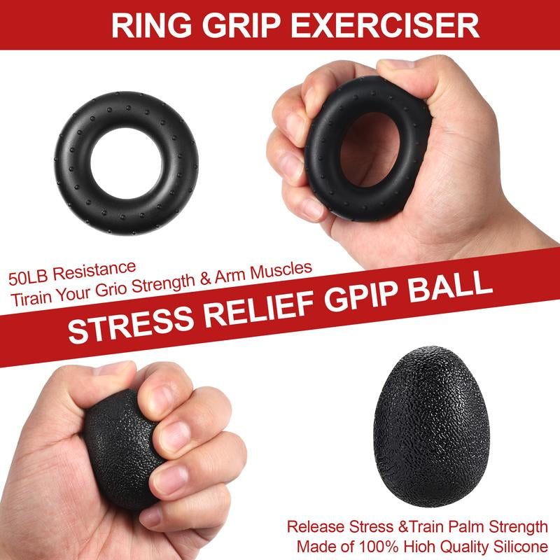 Grip Strength Trainer Kit (5 Pack), Including Finger Exerciser, Hand Grip Strengthener, Hand Extension, Stress Relief Ball, and Forearm Workout Ring